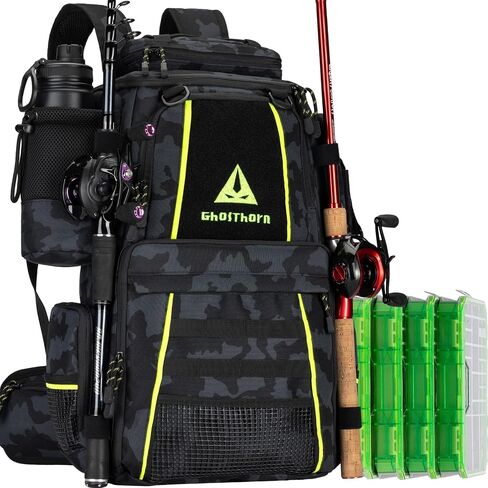 Ghosthorn Fishing Tackle Backpack with 2 Trays 3700 Tackle Boxes & Rod Holders, Large Outdoor Storage Tackle Bag for Fishing in Saudi Arabia