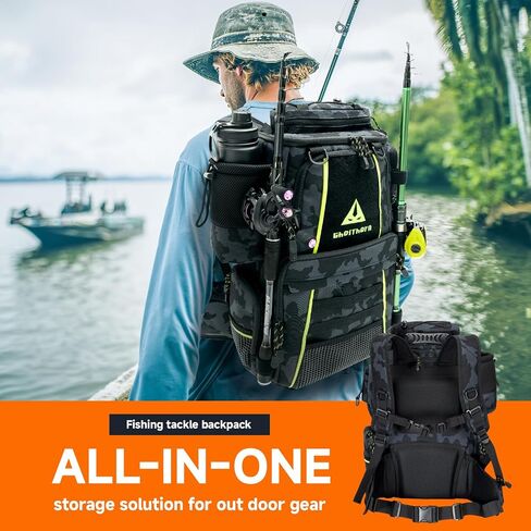 Ghosthorn Fishing Tackle Backpack with 2 Trays 3700 Tackle Boxes & Rod Holders, Large Outdoor Storage Tackle Bag for Fishing in Saudi Arabia