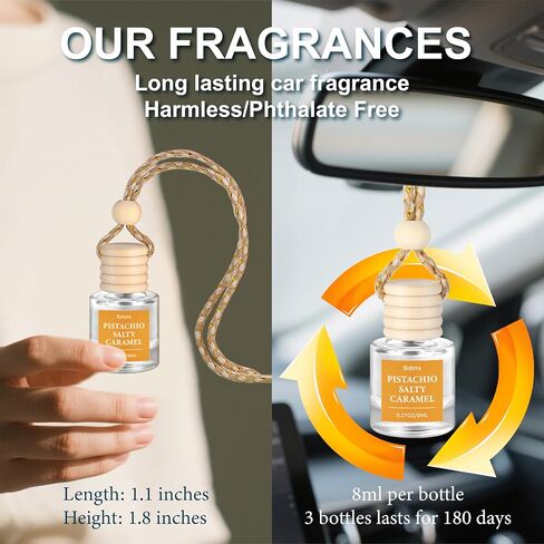 معطر هواء معلق للسيارة (عبوة من 3 قطع): عطر سيارة فاخر للنساء والرجال | زجاجة لطيفة وقابلة لإعادة الاستخدام مع موزع زيت عطري يدوم لأكثر من 45 يومًا، لون الشمبانيا الوردي in Saudi Arabia