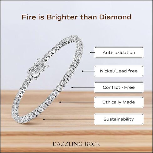 مجموعة Dazzlingrock Collection GRA Certified D Color VVS1 مستديرة من الماس 2|3|4|5 مم سوار تنس مويسانيتي للنساء، فضة استرلينية مطلية بالذهب عيار 14 قيراط، مجوهرات فاخرة لا تسبب الحساسية in Saudi Arabia