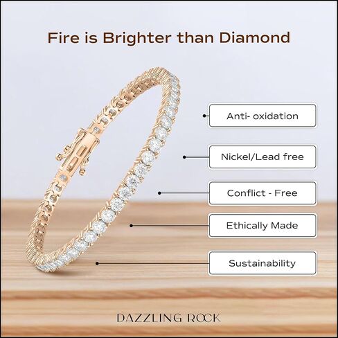 مجموعة Dazzlingrock Collection GRA Certified D Color VVS1 مستديرة من الماس 2|3|4|5 مم سوار تنس مويسانيتي للنساء، فضة استرلينية مطلية بالذهب عيار 14 قيراط، مجوهرات فاخرة لا تسبب الحساسية in Saudi Arabia