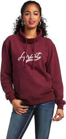 ARIAT Women's REAL Logo Script Cowl Neck Sweatshirt, Heather Zinfandel in Saudi Arabia