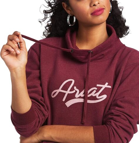 ARIAT Women's REAL Logo Script Cowl Neck Sweatshirt, Heather Zinfandel in Saudi Arabia