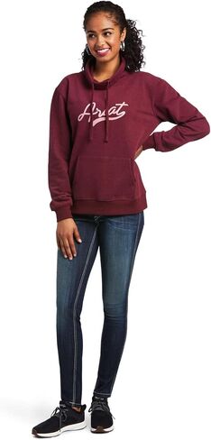 ARIAT Women's REAL Logo Script Cowl Neck Sweatshirt, Heather Zinfandel in Saudi Arabia