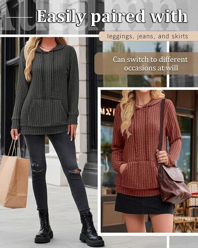 3 Pack Women's Long Sleeve Hoodie Sweaters, Kangaroo Pocket Shirts Loose Knit Tops Drawstring Pullover Sweatshirts in Saudi Arabia