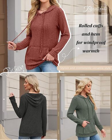 3 Pack Women's Long Sleeve Hoodie Sweaters, Kangaroo Pocket Shirts Loose Knit Tops Drawstring Pullover Sweatshirts in Saudi Arabia