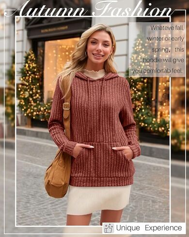 3 Pack Women's Long Sleeve Hoodie Sweaters, Kangaroo Pocket Shirts Loose Knit Tops Drawstring Pullover Sweatshirts in Saudi Arabia