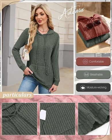 3 Pack Women's Long Sleeve Hoodie Sweaters, Kangaroo Pocket Shirts Loose Knit Tops Drawstring Pullover Sweatshirts in Saudi Arabia