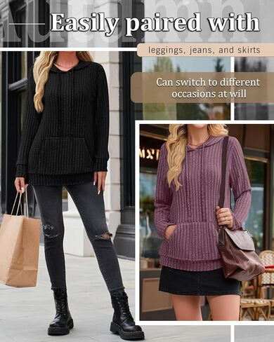 3 Pack Women's Long Sleeve Hoodie Sweaters, Kangaroo Pocket Shirts Loose Knit Tops Drawstring Pullover Sweatshirts in Saudi Arabia
