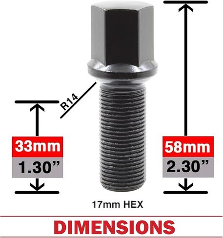 Wheel Accessories Parts Set of 20 Chrome M15x1.25 Lug Bolts Conical Seat with 17mm Hex, 40mm Thread Length Wheel Lug Bolt for Aftermarket Wheels- Fits 2019-2021 Mercedes GLE350, GLE450, GLE580 in Kuwait