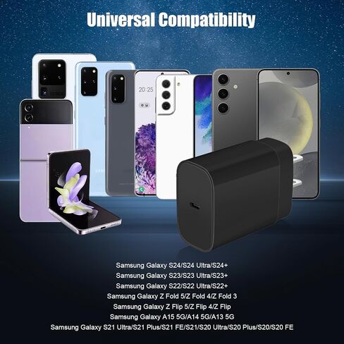 شاحن USB C فائق السرعة لهاتف Samsung، كتلة شحن سريع لشاحن سامسونج، 2 حزمة محول شاحن حائط USB C بقدرة 25 وات، كابل USB C سريع 10 أقدام لهاتف Samsung Galaxy S24 Ultra/S23/S22/S21/S20/S10/Z Fold 5/4 in Kuwait