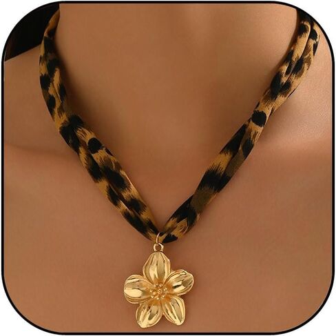 Scarf Necklace with Charm for Women Boho Scarf Charm Necklace Cross Conch Flower Leopard Choker Necklaces Trendy Summer Jewelry Gifts for Women in Saudi Arabia