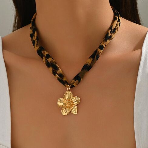 Scarf Necklace with Charm for Women Boho Scarf Charm Necklace Cross Conch Flower Leopard Choker Necklaces Trendy Summer Jewelry Gifts for Women in Saudi Arabia