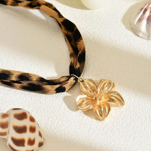 Scarf Necklace with Charm for Women Boho Scarf Charm Necklace Cross Conch Flower Leopard Choker Necklaces Trendy Summer Jewelry Gifts for Women in Saudi Arabia