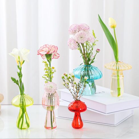 Mini Mushroom Flower Vase Set - 5 Pcs Glass Hydroponic Bud Vases for Home & Office Décor, Propagation Station for Plants in Saudi Arabia