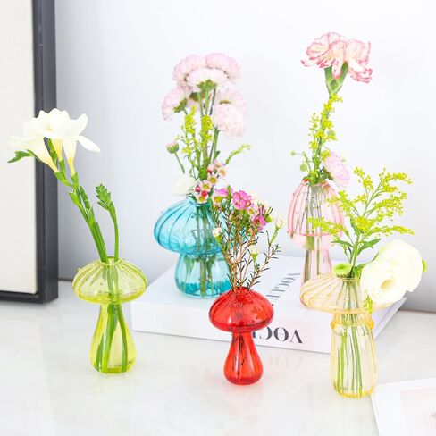 Mini Mushroom Flower Vase Set - 5 Pcs Glass Hydroponic Bud Vases for Home & Office Décor, Propagation Station for Plants in Saudi Arabia