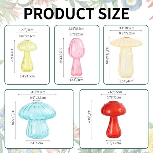 Mini Mushroom Flower Vase Set - 5 Pcs Glass Hydroponic Bud Vases for Home & Office Décor, Propagation Station for Plants in Saudi Arabia
