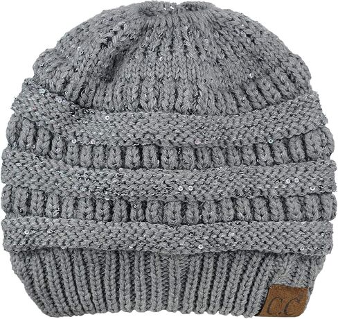 C.C BeanieTail Sparkly Sequin Cable Knit Messy High Bun Ponytail Beanie Hat in Saudi Arabia