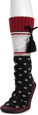 MUK LUKS Women's Tassel Slipper Sock (1 Pair Pack), Red, L/XL in Saudi Arabia