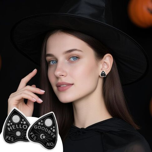 Witch Ghost Ouija Board Earrings, Creative Hello Goodbye Witchy Planchette Anatomical Heart Gothic Earrings Stylish Goth Punk Witchy Jewelry for Women (Black) in Saudi Arabia