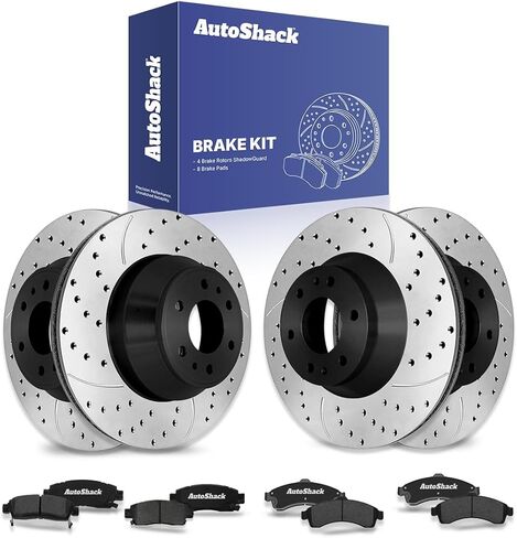 AutoShack Front & Rear Drilled & Slotted Brake Rotors Ceramic Brake Pads | Replacement for Chevrolet Trailblazer Oldsmobile Bravada 2002-2005 GMC Envoy | E-Coated | 12-PC Brake Kit | ShadowGuard in Saudi Arabia