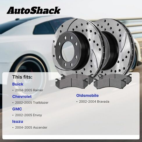 AutoShack Front & Rear Drilled & Slotted Brake Rotors Ceramic Brake Pads | Replacement for Chevrolet Trailblazer Oldsmobile Bravada 2002-2005 GMC Envoy | E-Coated | 12-PC Brake Kit | ShadowGuard in Saudi Arabia