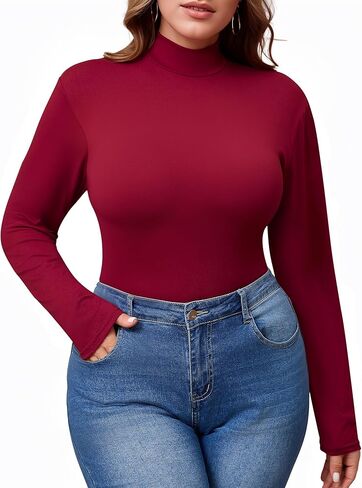 Women's Plus Size Mock Turtleneck Long Sleeve Tops Basic Tee T Shirt Fall Winter Top 2024 in Saudi Arabia