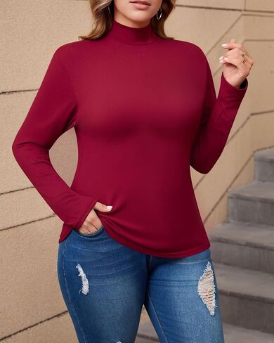 Women's Plus Size Mock Turtleneck Long Sleeve Tops Basic Tee T Shirt Fall Winter Top 2024 in Saudi Arabia
