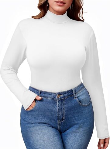 Women's Plus Size Mock Turtleneck Long Sleeve Tops Basic Tee T Shirt Fall Winter Top 2024 in Saudi Arabia
