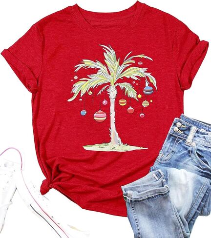 Christmas Shirts for Women: Merry Christmas Printed Short Sleeve T-Shirts Xmas Holiday Tees Tops for Family in Kuwait