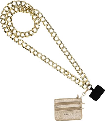 Clip and Go Double Link Chain (Silver - Silver Pouch) – Stylish Phone Lanyard Crossbody with Wallet for Women, Hands-Free Carrying and Adjustable Crossbody Chain Strap in Kuwait