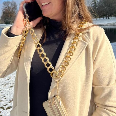 Clip and Go Double Link Chain (Silver - Silver Pouch) – Stylish Phone Lanyard Crossbody with Wallet for Women, Hands-Free Carrying and Adjustable Crossbody Chain Strap in Kuwait