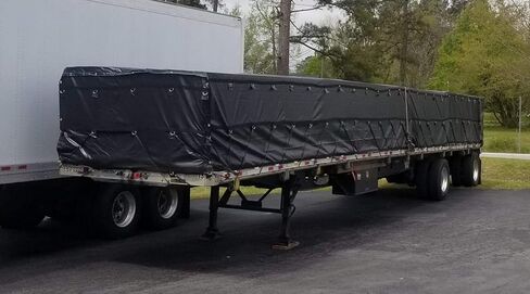 Mytee Products 20' x 18' Flatbed Truck 14 Oz Lightweight Lumber Tarp with 6 FT Drop & Flap - Black Heavy Duty Vinyl Waterproof Tarp for Trailers to Protect Cargo from Wind, Rain, Snow and Sun in Saudi Arabia