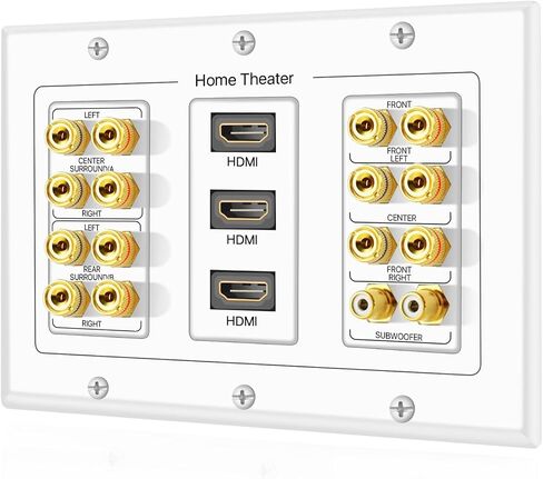 TNP Home Theater Wall Plate - 3-Gang 7.2 Surround Sound Distribution w/Premium Gold Plated Copper Banana Binding Post Coupler for 7 Speakers, 2 RCA Jack for Subwoofer, 3 HDMI Port for UHD 4K HD 1080P in Saudi Arabia