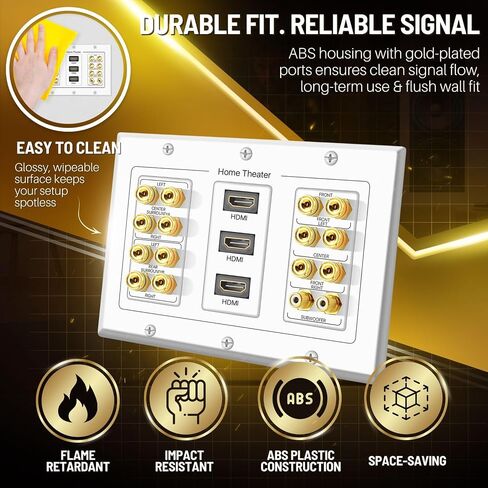 TNP Home Theater Wall Plate - 3-Gang 7.2 Surround Sound Distribution w/Premium Gold Plated Copper Banana Binding Post Coupler for 7 Speakers, 2 RCA Jack for Subwoofer, 3 HDMI Port for UHD 4K HD 1080P in Saudi Arabia