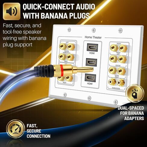 TNP Home Theater Wall Plate - 3-Gang 7.2 Surround Sound Distribution w/Premium Gold Plated Copper Banana Binding Post Coupler for 7 Speakers, 2 RCA Jack for Subwoofer, 3 HDMI Port for UHD 4K HD 1080P in Saudi Arabia