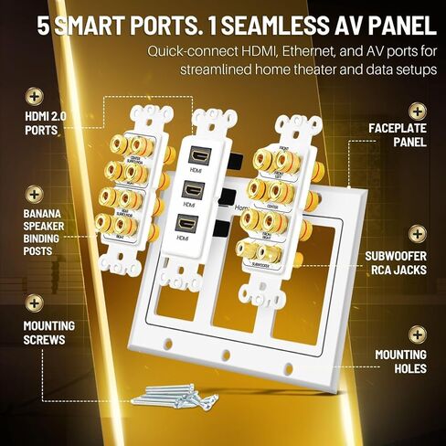 TNP Home Theater Wall Plate - 3-Gang 7.2 Surround Sound Distribution w/Premium Gold Plated Copper Banana Binding Post Coupler for 7 Speakers, 2 RCA Jack for Subwoofer, 3 HDMI Port for UHD 4K HD 1080P in Saudi Arabia