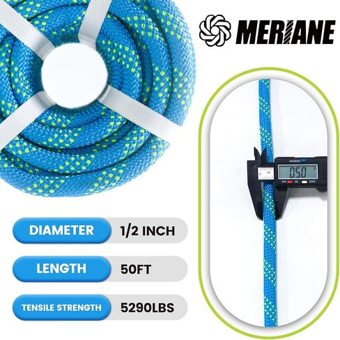 Double Braid Polyester Rope 1/2inch 50ft, 5290lbs Breaking Strength, Blue Arborist Rigging Rope for Various Indoor Outdoor Applications Hiking Camping Swing Sailing in Saudi Arabia