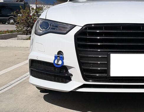 iJDMTOY Red Track Racing Style Tow Hook Ring متوافق مع 2008-up Audi A4 A5 A6 A7 S4 S5 S6 S7، مصنوعة من الألومنيوم خفيف الوزن CNC in Saudi Arabia