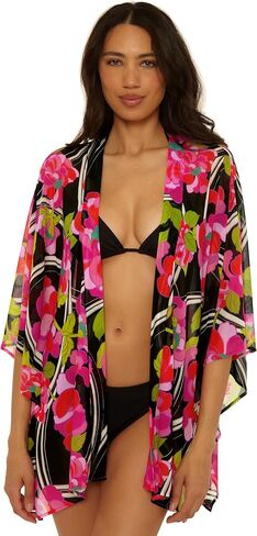Trina Turk Women's Standard Bougainvillea Open Front Tunic, Casual, Floral Print, Beach Cover Ups, Multicolor in Kuwait