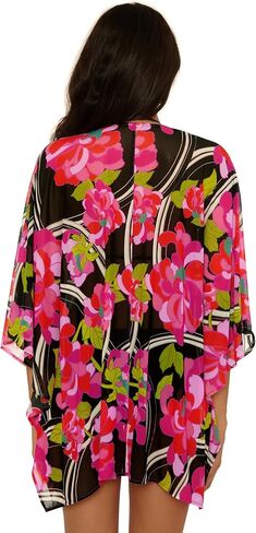 Trina Turk Women's Standard Bougainvillea Open Front Tunic, Casual, Floral Print, Beach Cover Ups, Multicolor in Kuwait