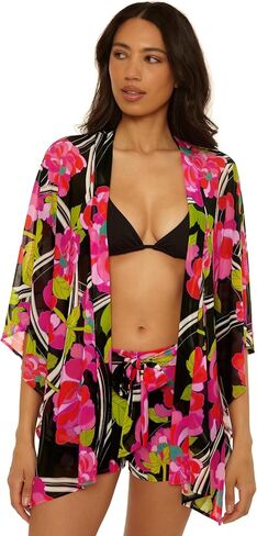Trina Turk Women's Standard Bougainvillea Open Front Tunic, Casual, Floral Print, Beach Cover Ups, Multicolor in Kuwait