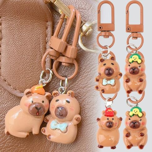 3Pcs Cartoon Resin Capybara Keychain 3D Capibara Women's Backpack Pendant Diy Car Keychain Accessories,Brown in Saudi Arabia