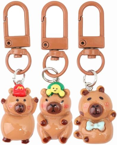 3Pcs Cartoon Resin Capybara Keychain 3D Capibara Women's Backpack Pendant Diy Car Keychain Accessories,Brown in Saudi Arabia