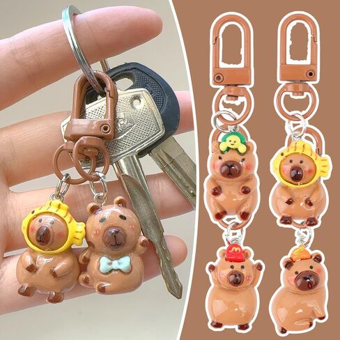 3Pcs Cartoon Resin Capybara Keychain 3D Capibara Women's Backpack Pendant Diy Car Keychain Accessories,Brown in Saudi Arabia