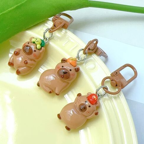 3Pcs Cartoon Resin Capybara Keychain 3D Capibara Women's Backpack Pendant Diy Car Keychain Accessories,Brown in Saudi Arabia