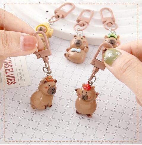 3Pcs Cartoon Resin Capybara Keychain 3D Capibara Women's Backpack Pendant Diy Car Keychain Accessories,Brown in Saudi Arabia
