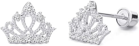 14k Yellow OR White Gold Crown Stud Earrings with Screw Back in Saudi Arabia