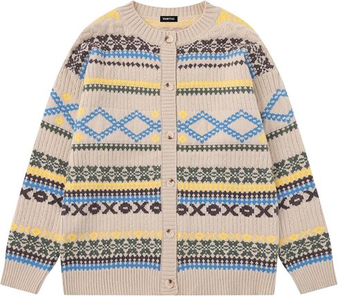 Vamtac Oversized Cardigan Fair Isle Motorcycle Graphic Fall Sweaters Y2k Unisex Soft Vintage Knit Sweater Trendy Tops in Saudi Arabia