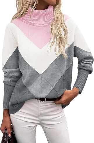 Zeagoo Women's Turtleneck Sweater Fall Winter 2025 Long Sleeve Chunky Knitted Trendy Pullover Tops V-Pink, Medium in Saudi Arabia